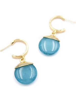 Beta Moda Hub Taşlı Halkalı Küpe - Turkuaz