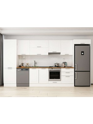 Alvinka 410X222 cm Klasik Mebran Mutfak Dolabı MBB-E90B60S60-1 Beyaz - Suntalam