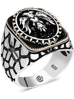 Gumush Gümüş Çift Başlı Kartal Oval Erkek Yüzük