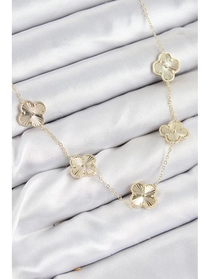 Clariss Üreticiniz Pirinç Vıp Yonca Model Gold Renk Kadın Kolye 481348