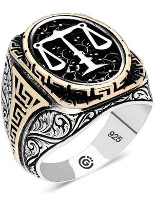 Gumush Gümüş Adalet Terazisi Oval Erkek Yüzük