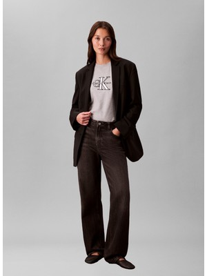 Calvin Klein Jeans Yuvarlak Yaka Baskılı Gri Kadın T-Shirt Ss Classıc Monologo Metallıc Cne
