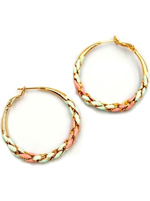 Beta Moda Hub Mineli Halka Küpe - Pembe