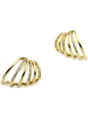 Beta Moda Hub Taşlı Kıvrımlı Küpe - Altın