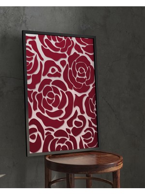 Rosa Art Tablo | Ahşap Çerçeveli Tablo - Kırmızı Gül Desenli Modern Minimalist,tablo-Çerçeveli Poster