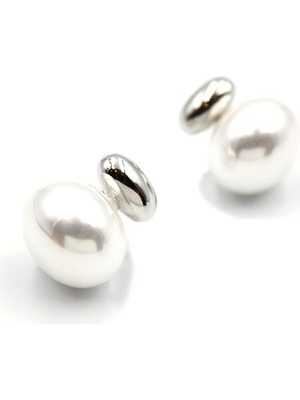 Beta Moda Hub Oval Inci Küpe - Gümüş