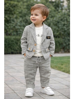 Butik Erkek Çocuk Blazer Ceketli 3'lü Alt - Üst Takım Özel Gün Takım