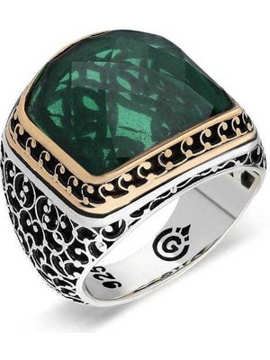 Gumush Gümüş Yeşil Zirkon Taşlı Erkek Yüzük