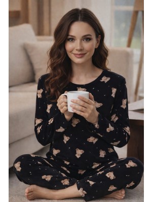 Pemilo Kadın 3578 Uzun Kol Süet Pijama Takımı