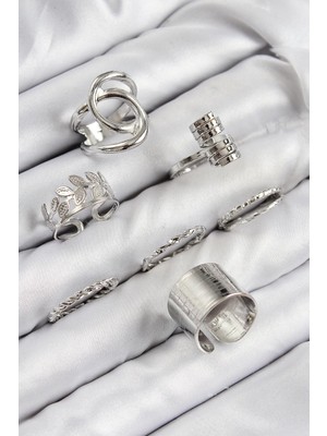 Clariss Üreticiniz Pirinç Yaprak Model Gümüş Renk Kadın Yüzük Kombin Set 481348