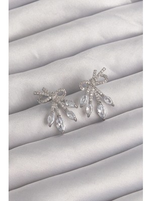 Clariss Üreticiniz Pirinç Gümüş Renk Zirkon Taşlı Fiyonk Küpe 481348