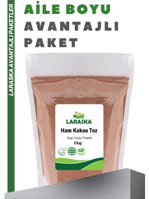 Laraska Natural Ham Kakao Toz 1kg - Raw Cacao Powder Aile Boyu Paket