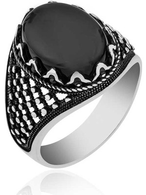 Gumush ​gümüş Oniks Taşlı Desenli Erkek Yüzük