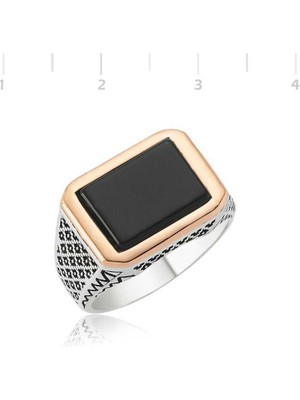 Gumush Gümüş Siyah Taşlı Erkek Yüzük