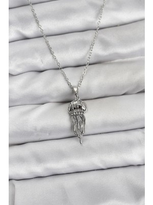 VeraGlobe Buğz 316L Çelik Zincir Gümüş Renk Deniz Anası Model Zirkon Taşlı Kadın Kolye