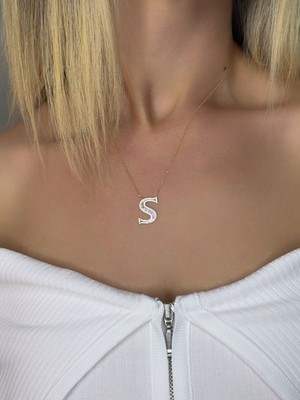 Daniel Angelson Baget Taşlı S Harf Altın Kaplama Gümüş Kolye