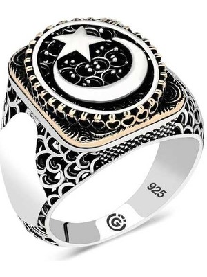 Gumush Gümüş Ay Yıldız Oval Erkek Yüzük