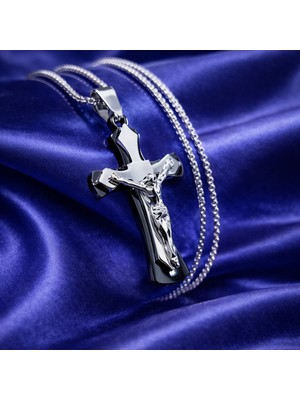Altın ve Gümüş Renk Seçenekli  / Paslanmaz Çelik Zincirli Parlak Çelik Isa Haç Kolye Erkek