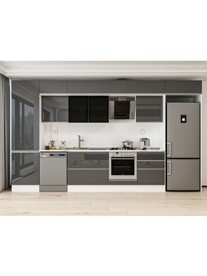 Alvinka 410X240 cm High Gloss Mutfak Dolabı MBB-E90B60S60-3 Antrasit - Mdf