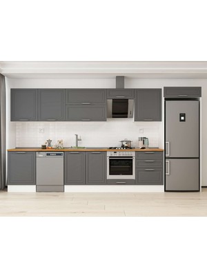 Alvinka 410X222 cm Klasik Mebran Mutfak Dolabı MB-E90S60S60-2 Antrasit - Suntalam