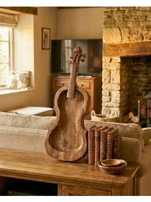 Sufi Tesbih Esans Ve Hediyelik Ahşap Keman Dekoratif Obje - Keman Şeklinde Çok Amaçlı Sunumluk ve Salon Aksesuarı