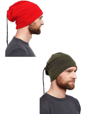 Beta Moda Hub 2 Adet Polar Ipli Bere ve Boyunluk Kırmızı Yeşil