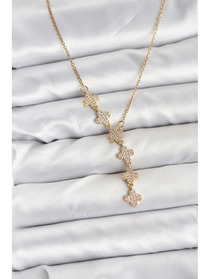 Clariss Üreticiniz 316L Çelik Zincir Gold Renk Yonca Model Kadın Kolye 481348