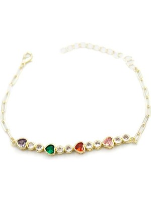 Beta Moda Hub Taşlı Kalp Bileklik - Altın