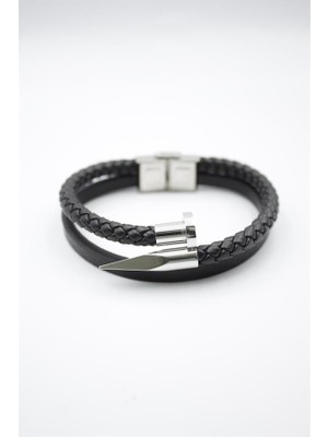 Beta Moda Hub Deri Çivi Bileklik - Gümüş