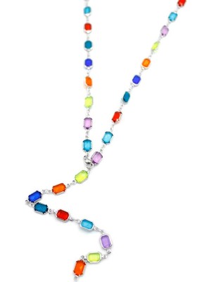 Beta Moda Hub Renkli Taşlı Y Kolye - Gümüş