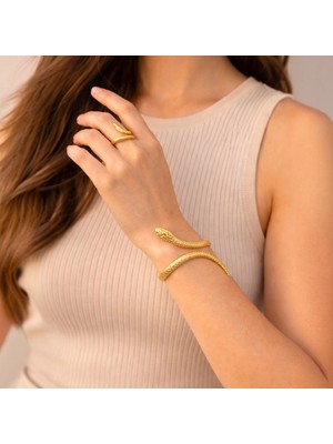 Sevil Gülgün Ayarlanabilir Yılan Bileklik Yüzük Seti | Gold & Gümüş Renk | Bohem & Minimalist Takı