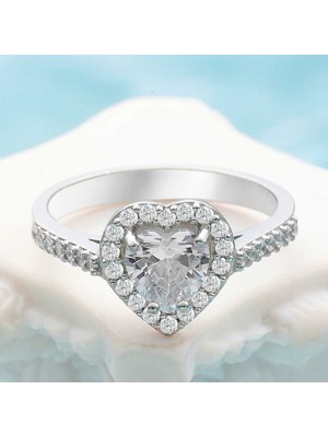 Gumush Gümüş Beyaz Taşlı Kalpli Kadın Yüzük