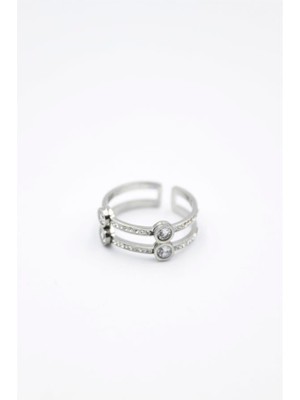 Beta Moda Hub 6'lı Ikili Taşlı Yüzük - Gümüş