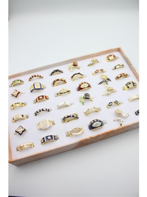 Beta Moda Hub 36'lı Mineli Yüzük Seti - Altın