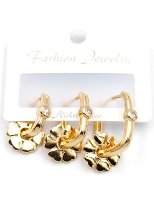 Beta Moda Hub 3'lü Çiçek Küpe - Altın