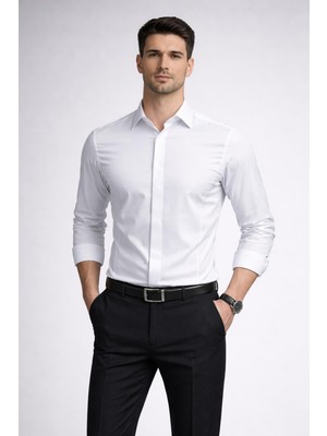 Colvıs Man Slim Fit Uzun Kol Ofis Lik Pamuk Saten Likra Gizli Kanun Hediye Kutulu Erkek Gömlek