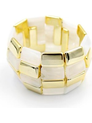 Beta Moda Hub Lastikli Taşlı Bilezik - Krem