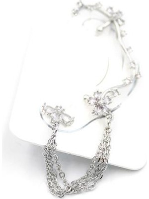 Beta Moda Hub Taşlı Kıkırdak Küpe - Gümüş