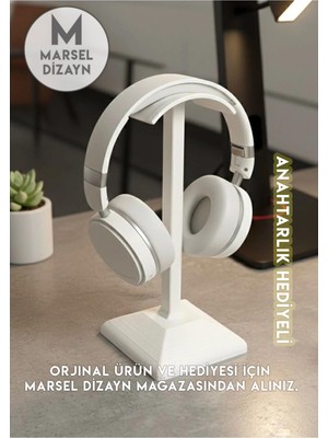 Marsel Dizayn Dekoratif Gamer Kulaklık Standı - Kulaklık Tutucu - Beyaz - Kış Temalı Anahtarlık Hediyeli - 24 cm