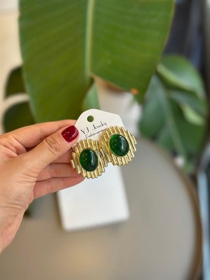 Beta Moda Hub Taşlı Küpe - Yeşil