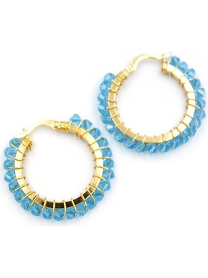 Beta Moda Hub Kristal Boncuk Halka Küpe - Turkuaz