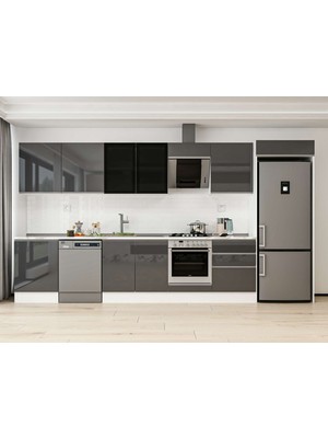Alvinka 410X222 cm High Gloss Mutfak Dolabı MB-E90S60S60-3 Antrasit - Mdf