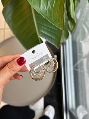 Beta Moda Hub Taşlı Hilal Küpe - Altın