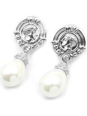 Beta Moda Hub Madalyon Incili Küpe - Gümüş