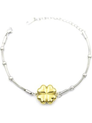 Beta Moda Hub Yonca Zincir Bileklik - Altın