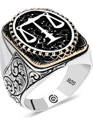 Gumush Gümüş Adalet Terazisi Oval Erkek Yüzük