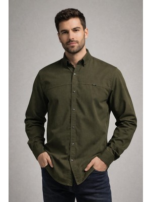 Colvıs Man Slim Fit Uzun Kol Çıt Çıtlı Yıkamalı Gabardin Kot Modelli Erkek Gömlek