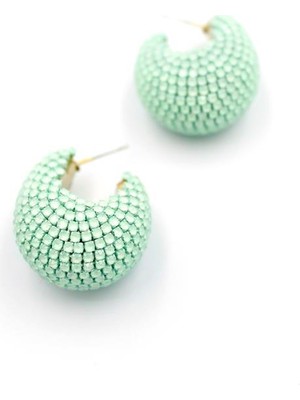 Beta Moda Hub Taşlı Halka Küpe - Yeşil