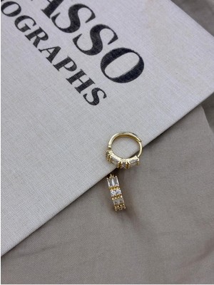 Hedef Bijuteri Gold Renk Zirkon Baget Taşlı Halka Küpe CM191