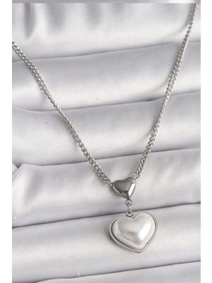 Clariss Üreticiniz 316L Çelik Gümüş Renk Zincir 3D Kalp Model Kadın Kolye 481348